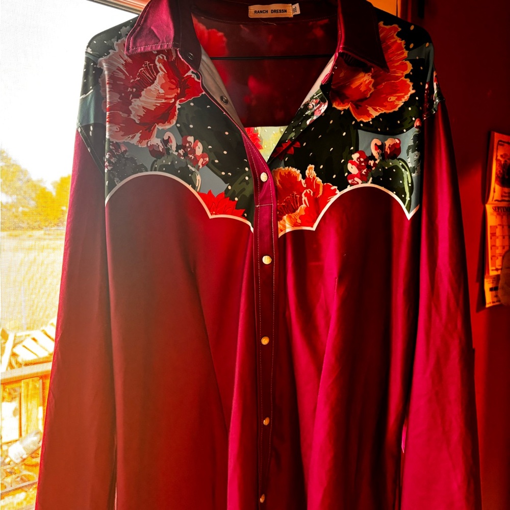 Pink Western Shirt with Floral Yoke